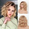 SCENTW Short Layered Ombre Blonde Wavy Bob Wigs for White Women Mid-length Blonde Curly Wig Synthetic Natural Looking Daily Party Wig