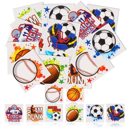 144Pcs Assorted Sports Temporary Tattoos – Forest & Twelfth 2” Waterproof Fake Tattoos for Kids, Baseball, Basketball, Football, Soccer Tattoo Stickers, Great for Sports Events or as Party Favors