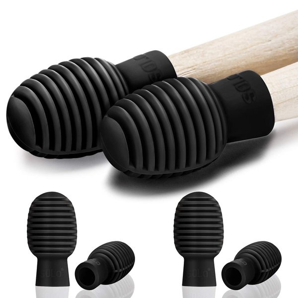 4 Pieces Drum Mute Drum Dampener Silicone Drumstick Silent Practice Tips Percussion Accessory Mute Replacement Musical Instruments Accessory (Black,Grid)