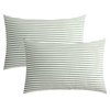 JELLYMONI 100% Natural Cotton Striped King Pillowcases Set, 2 Pack White and Green Stripes Pattern Printed Pillow Covers with Envelope Closure(Pillows are not Included)