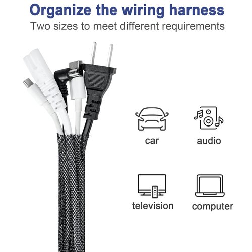 Besteek 50ft - 1/2 Inch & 1/4 Inch Expandable Braided Cable Sleeve, Braided Wire Sleeving, Cable Wrap Mesh Wire Loom
