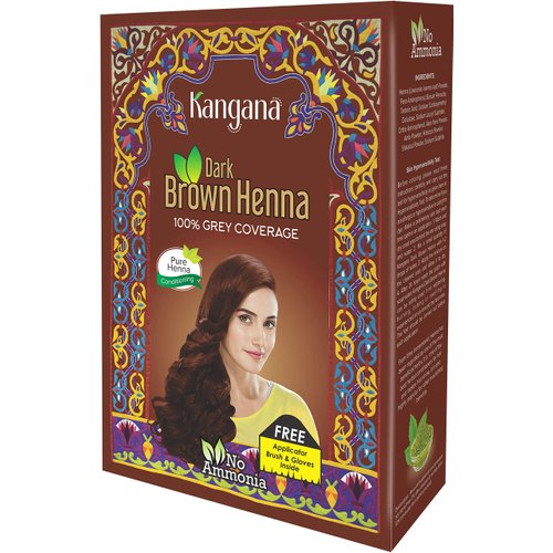 Kangana Henna Powder for Hair Dye/Colour - Dark Brown Henna Powder for 100% Grey Coverage- 6 pouches each - Total 180g (6.34 Oz)- Pack of 3
