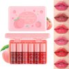 6 Colors Peach Lip Tint Stain Set, Matte Velvet Lip Tint Korean Lip Gloss Waterproof Long Lasting Multi-use Mini Liquid Lipstick, Lightweight, Vivid Color, Lip Tint Makeup