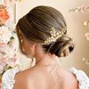 YBSHIN Bride Wedding Hair Comb Gold Pearl Headpiece Leaf Hair Pieces Bridal Side Combs Hair Accessories for Women and Girls