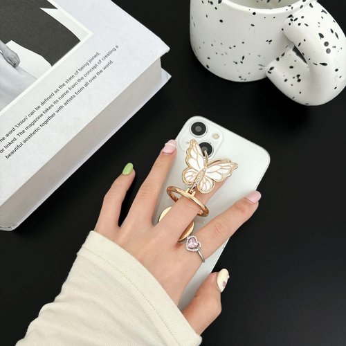 2PCS Bling Cute Butterfly Cell Phone Ring Holder 360°Rotation Adjustable Sparkle Metal Finger Stand Kickstand Universal Compatible with iPhone, Samsung, All Smartphone Green