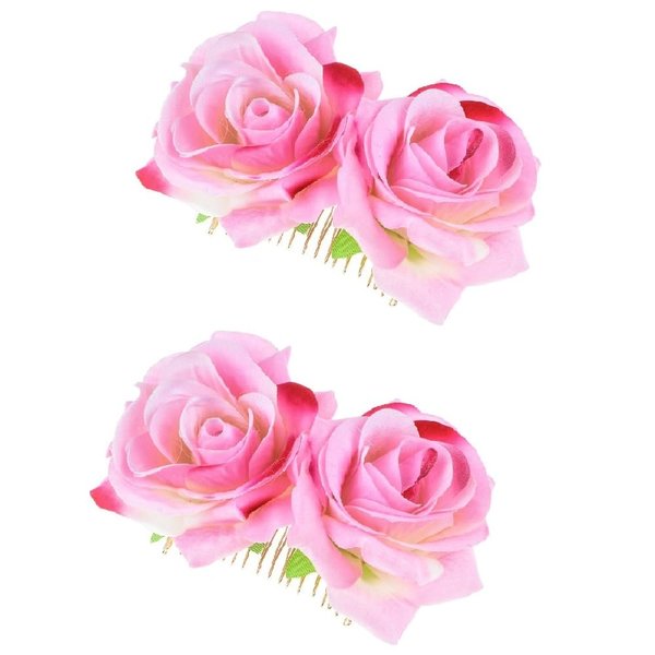 YADIRF 2 Pcs Women Rose Flower Hair Comb Bridal Jewelry Headpiece Hair Pin Clip Decor For Wedding, Party, Prom (Light Pink)