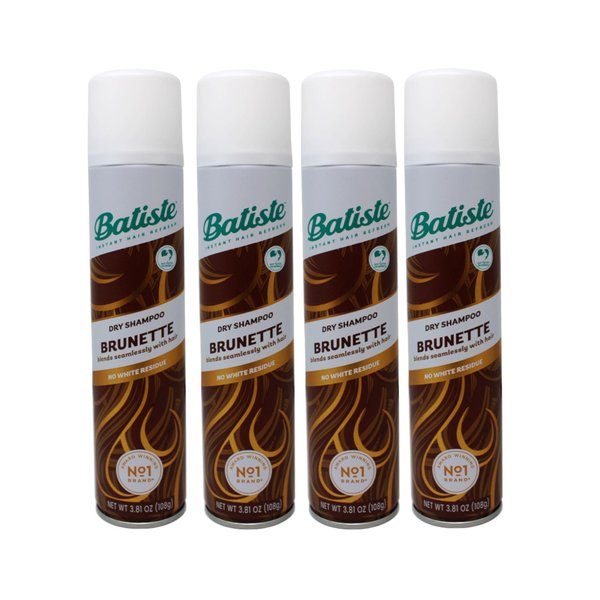 Batiste Dry Shampoo Instant Hair Refresh, Brunette, Blends Seamlessly with Hair, No White Residue, 3.81 oz (Pack of 4)