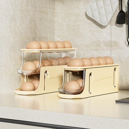 3-Tier Slide Egg Holder for Refrigerator, Detachable Egg Storage Organizer with 7° Slope Design - Automatic Rolling Egg Dispenser, Space-Saving Single Row Fridge Organizer (Cream)