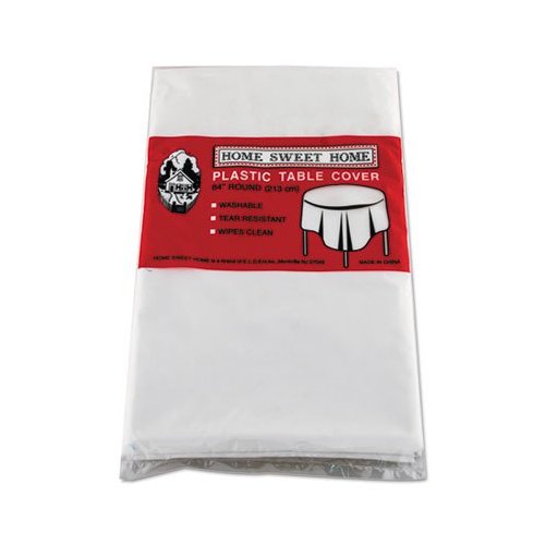 ~:~ TABLEMATE PRODUCTS, CO. ~:~ Table Set Round Plastic Table Cover, 84" Diameter, White, Six per Pack