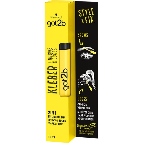 got2b glue 4 brows & edges, 2in1 brow gel & hair mascara, with practical, two-sided eyebrow brush for styling and fixing baby hair, vegan formula, 16 ml