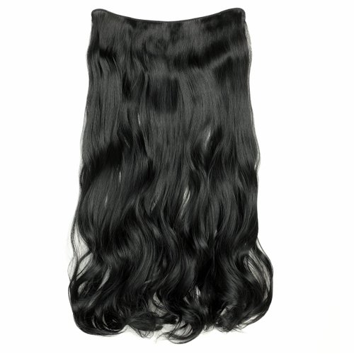 LOHXINHAIR Invisible Wire Halo Hair Extensions Transparent Wire Adjustable Size 4 Secure Clips 24 Inch Long Wavy Curly Secret Hairpiece for Women