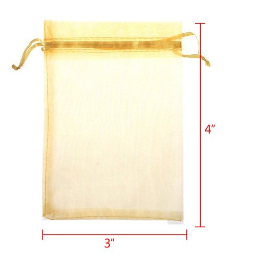 Boshen 100/200PCS Organza Gift Candy Sheer Bags Mesh Jewelry Pouches Drawstring Bulk for Wedding Party Favors Christmas (3" X 4"(100PCS), Gold)