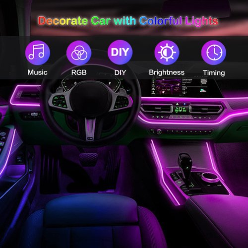 Jushope Interior Car LED Strip Lights with Wireless APP and Remote Control, RGB 5 in 1 Ambient Lighting Kits with 236 inches Fiber Optic, 16 Million Colors Car Neon Lights, Sync to Music