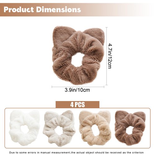 4 Pack Soft Plush Cat Ear Hair Ties - Hair Scrunchies Cat Ear Hair Bands - Cute Kawaii Elastic Scrunchies for Girls and Women - Scrunchy Hair Tie Ponytail Holder Cat Ear Scrunchies