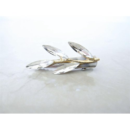 Generic Small gold silver tone crystal leaves alligator hair clip for fine thin hair (Clip quantity: 2 clips), 1 Count (Pack of 1)