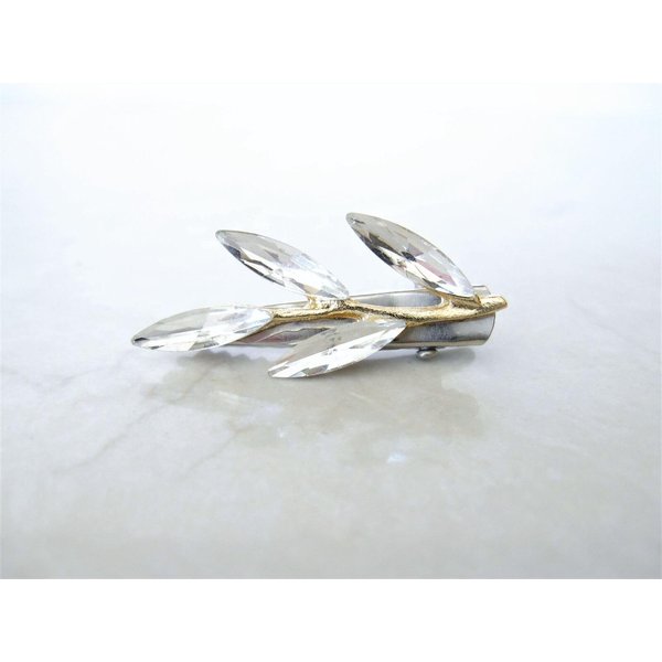 Generic Small gold silver tone crystal leaves alligator hair clip for fine thin hair (Clip quantity: 2 clips), 1 Count (Pack of 1)