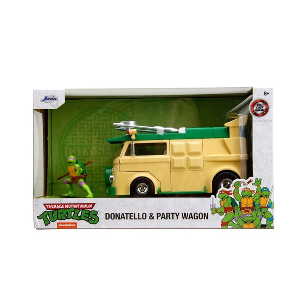 Jada Turtles Party Wagon 1:24 Die-Cast Car Play or Gift and for a Collection for Both Kids and Adults, Yellow/Green