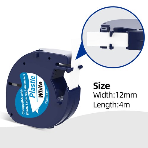 3 X 91331 Plastic White Label Tape Replacement for Dymo Letratag Refills 12mm 1/2 x 13 for Letra Tag Label Maker Refills LT100H LT100T QX50