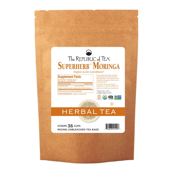 The Republic of Tea Organic Moringa SUPERHERB Herbal Tea, Refill Pack of 36 Tea Bags