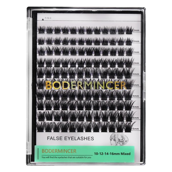 Bodermincer 120 Clusters 8-10-12-14mm Mixed/10-12-14-16mm Mixed Wide Cluster False Eyelash Individual Cluster EyeLashes Grafting Fake False Eyelashes Eyelash Extension (Black 8-10-12-14mm Mixed)