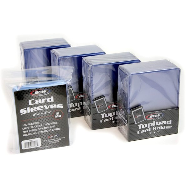 BCW Card Sleeves and Toploaders for Card Combo | Premium Top loaders for Cards and Acid-Free Penny Sleeves | Great for Football, Magic The Gathering, Pokemon, and Baseball Card Protectors 100 Count