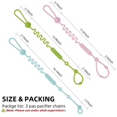 Chuya Toy Straps for Baby 3 Pcs,Silicone Baby Pacifier Holder, Baby Toy Strap Applies to Car Seat Toy,Teether，Teething Toy,High Chair Baby Toy, Stroller Straps, Tough and Durable BPA Free