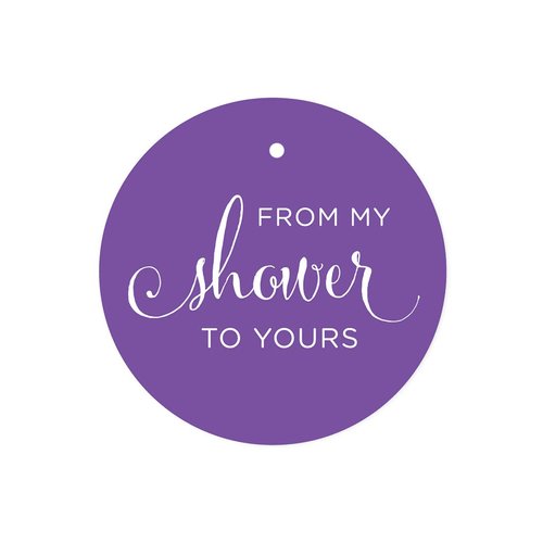 Andaz Press Baby and Bridal Wedding Shower Round Circle Party Favor Gift Tags, from My Shower to Yours, Royal Purple, 24-Pack