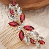 Foyte Rhinestone Wedding Hair Comb Red Bridal Hair Pieces Leaf Crystal Side Hair Comb for Women