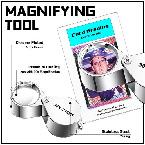 Sintuff 4 Pcs Card Grading Centering Tool Set with 30X Magnifying Tool Card Centering Grading Tool Includes Centering Guide and Card Centering Tool Graded Card Submissions Card Center Tool