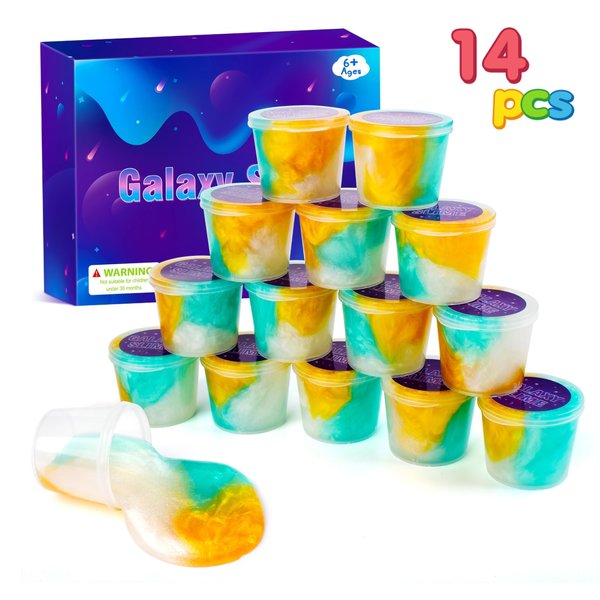 14 Pack Christmas Galaxy Slime Kit, Mini Slime Kit for Party Favor, Bulk Slime Putty Toy for Girls & Boys, Kids Goodie Bag Stuffers, Soft Non-Stick