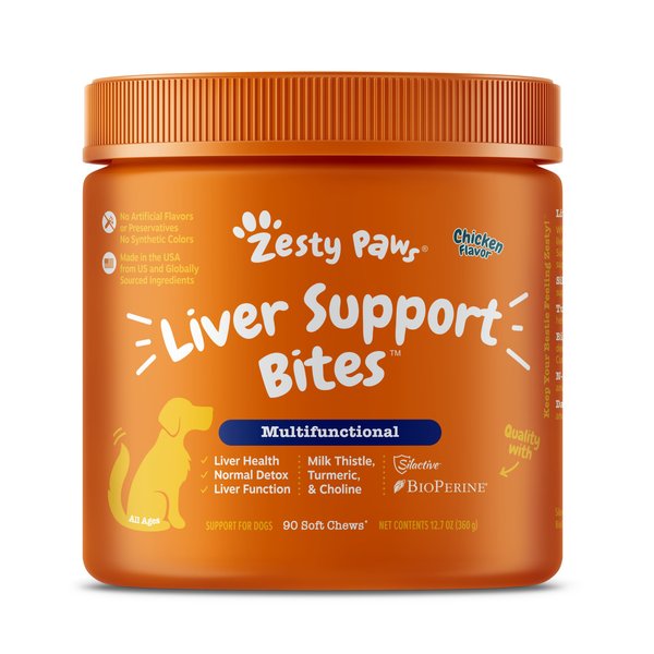 Zesty Paws Liver Support Supplement for Dogs - with Milk Thistle Extract, Turmeric Curcumin, Choline - Soft Chew Formula - for Dog Liver Function