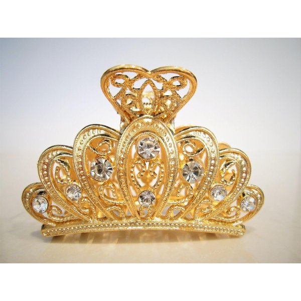Generic Gold metal crystal crown hair claw clip bridal clip medium/fine hair