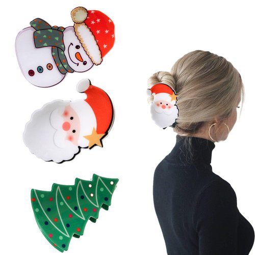 3 Pcs Christmas Hair Claw Clips For Women Girls Christmas Tree Snowman Santa Claus Hair Claw Clips For Thin Medium Hair Cute Hair Accessories Christmas Gift
