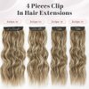 ALXNAN Clip in Hair Extensions for Women,Medium Brown Ash Blonde Long Wavy Hair Extensions Clip Ins 4PCS 20 Inch Synthetic Soft and Natural Thick Hair Pieces for Women