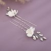 Teyglen 2pcs Flower Bridal Hair Pins Rhinestone Wedding Hair Pins Clips Set with Pearl Flower Hair Accessories for Bride Wedding Crystal Hair Piece for Women Girls (Silver)
