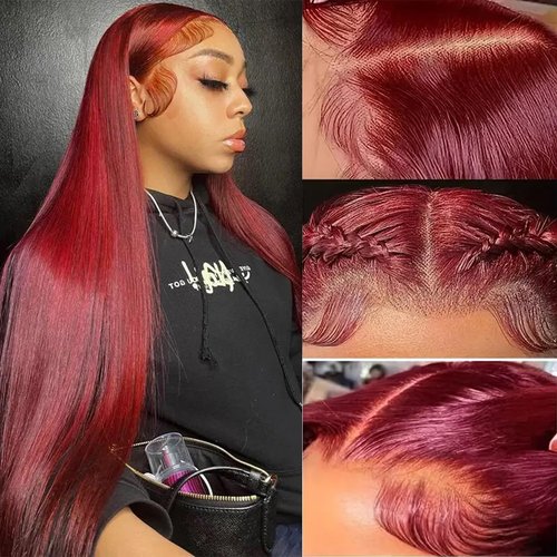 ULRICA Burgundy Lace Front Wigs Human Hair Wigs for Black Women 13x4 HD Lace Front Wigs Human Hair Pre Plucked Red Lace Front Wigs Human Hair Straight Lace Front Wigs Human Hair Burgundy Wig 20 Inch