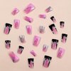 RIICFDD 24 Pcs French Tip Press on Nails Medium Fake Nails Black Duck Nails Tips with Charms Rhinestone Designs Pink Full Cover Glossy False Nails Stick on Nails for Women