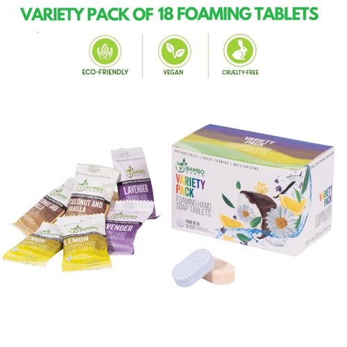 18 Pack Natural Foaming Hand Soap Tablets - Soft Moisturizing Handwash Tab Refills - 1 Tablet = 9 Oz Liquid Wash Foam Handsoap - Eco-Friendly Softsoap Refill Tabs (18 Variety Pack)