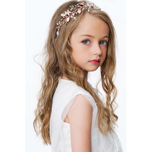 Coucoland Flower Girl Fairy Headpiece - Rose Gold Leaf Girls Toddler Crown Hair Piece Vine Prom Bridal Wedding Accessories Crystal Tiara for Women