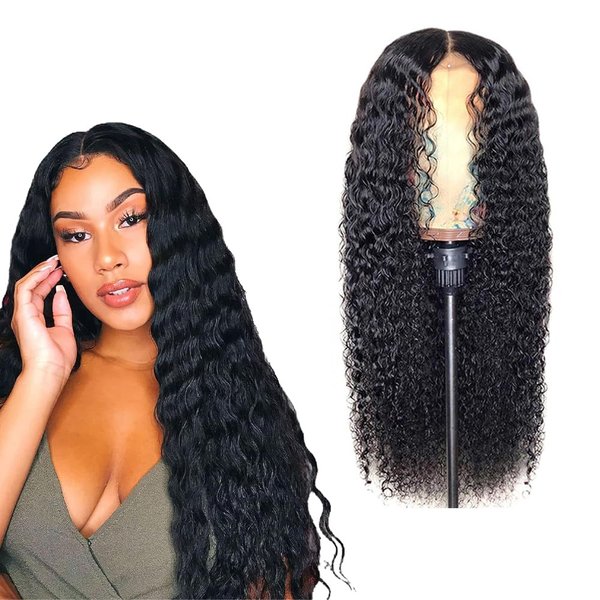 26 Inch Deep Wave Lace Front Wigs Wear and Go Glueless Wigs HD Transparent Frontal Wigs Pre Plucked Pre Cut Human Hair Wigs for Women Natural Black Curly Lace Closure Wigs