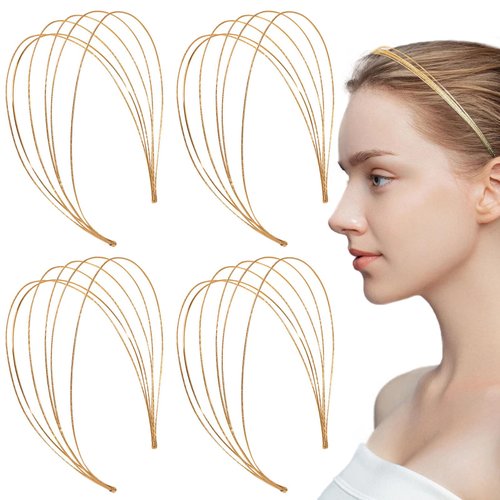 KuuGuu 4 PCS Multi Layers Metal Headbands Simple Gold Layered Thin Hair Hoop Hairband Non Slip Wedding Row Wire Hair Band Headpiece Hair Accessories for Women and Girls (Gold)
