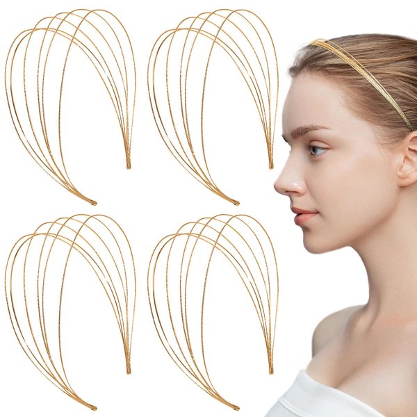 KuuGuu 4 PCS Multi Layers Metal Headbands Simple Gold Layered Thin Hair Hoop Hairband Non Slip Wedding Row Wire Hair Band Headpiece Hair Accessories for Women and Girls (Gold)
