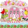 Fiesec Farm Party Decorations, Pink Barnyard Farm Animal Themed Birthday Party Decorations Girl Backdrop Balloon Arch Garland Banner Tablecloth Cake Cupcake Topper