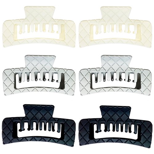 Kitiin Double Row Teeth Square Hair Clips 2 Rows Claws Rectangle Claw Clips Women Girls Thick 2 Row Teeth Hair Claw Clips Plastic Double Claws Curly Straight Hair Strong Hair Accessories 6 Packs