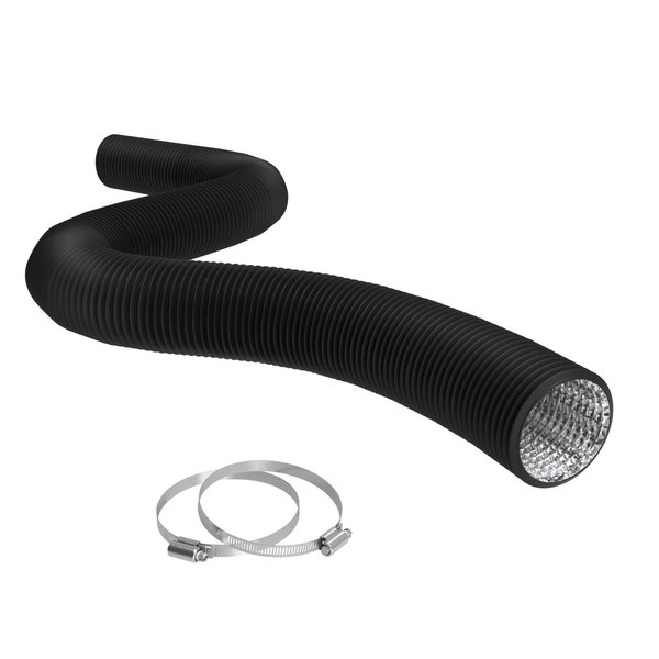 TerraBloom Flexible 4 Inch Ducting - Black 8 Feet Flex Aluminum Duct with 2 Clamps – 4 Layer HVAC Ventilation Air Hose - Great For Grow Tents, Dryer Rooms, House Vent Register Lines