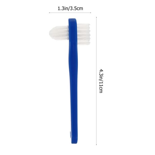 Healifty Denture Brush False Teeth Cleaning Tool Double Sided Toothbrush Denture Cleaning Brush 2pcs (White+Blue)