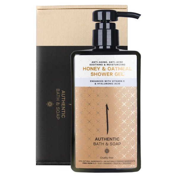 AUTHENTIC BATH & SOAP All Natural - Honey & Oatmeal Body Wash - with Vitamin E & Hyaluronic Acid, Moisturizing for Sensitive & Acne Prone Skin Shower Gel, Men & Women, Paraben Free 16.9 Fl Oz