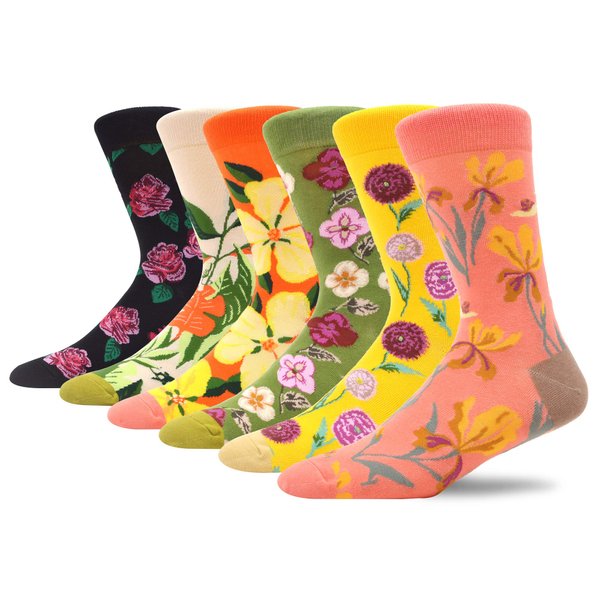 MAKABO Women's Combed Cotton Sock Colorful Funny Novelty Casual Flowers Series Rose Flower Dandelion Pattern Crew Socks Spring Outdoor Park Walking Gift Packs