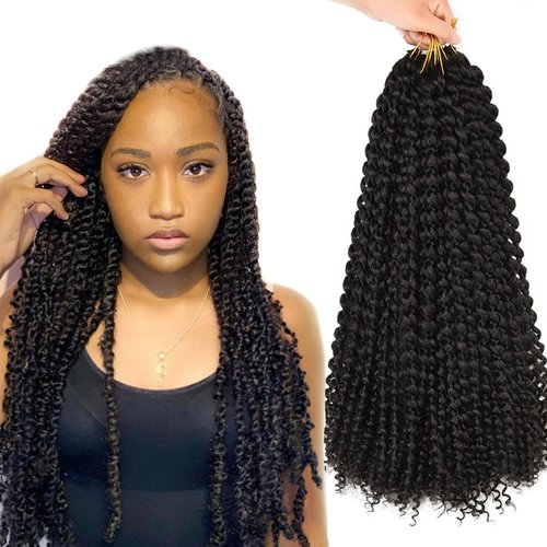 Passion Twist Hair 14inch Water Wave Synthetic Black Curly Braids for Passion Twist Goddess Locs Short Bohemian Curl Crochet Braiding Hair Extensions For Woman Girls(14inch, 1B)
