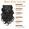 Yacurcur Body Wave Clip Ins Human Hair 8Pcs/Set 120 Gram Body Wave Clip in Hair Extensions 10A Brazilian Virgin Human Hair for Black Women Natural Black Color 16 Inch